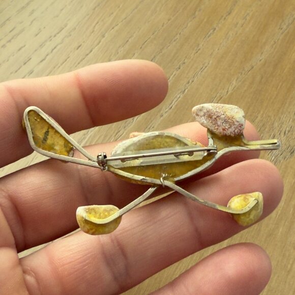 Vintage Handcrafted Stone Roadrunner Brooch Pin Silver Tone - Picture 7 of 11